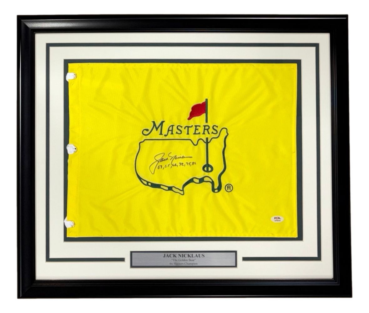 Jack Nicklaus Signed Framed Undated Masters Golf Flag w/ Years PSA/DNA AP98450
