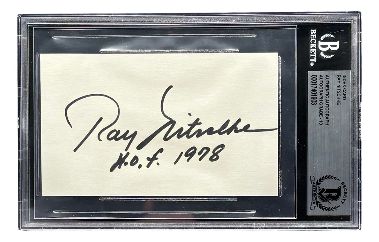 Ray Nitschke Packers Signed 3x5 Index Card HOF 1978 Inscribed BAS Auto 10