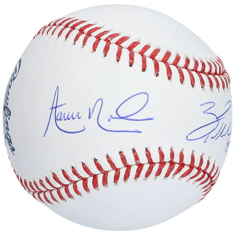The Sports Integrity Zack Wheeler Aaron Nola Phillies Dual Signed Official MLB Baseball features two blue ink autographs on a white baseball with red stitching.