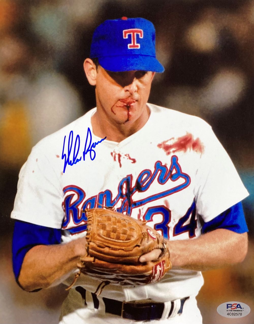 Nolan Ryan Signed 8x10 Texas Rangers Bloody Lip Photo PSA/DNA