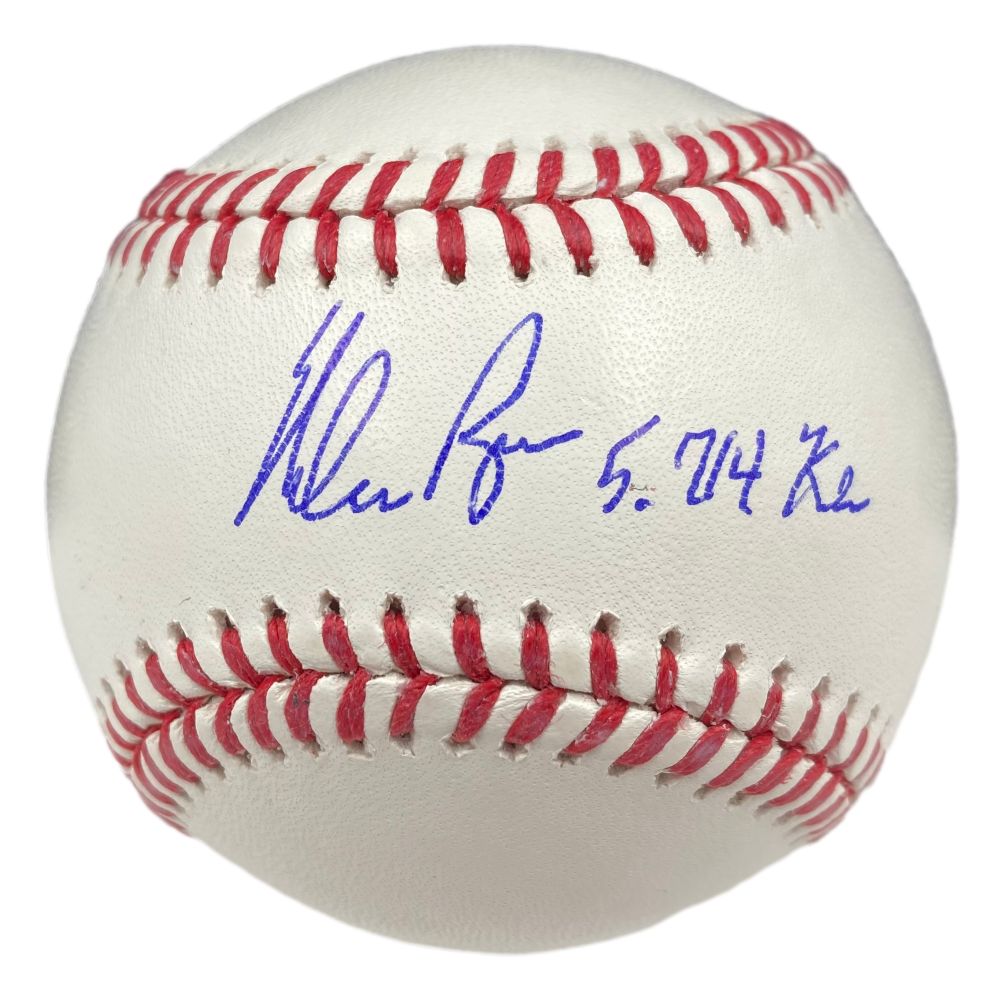 The Sports Integrity Nolan Ryan Texas Rangers Signed Rawlings Official MLB Baseball features his blue ink signature and "5714 K's" inscription, authenticated by PSA/DNA.
