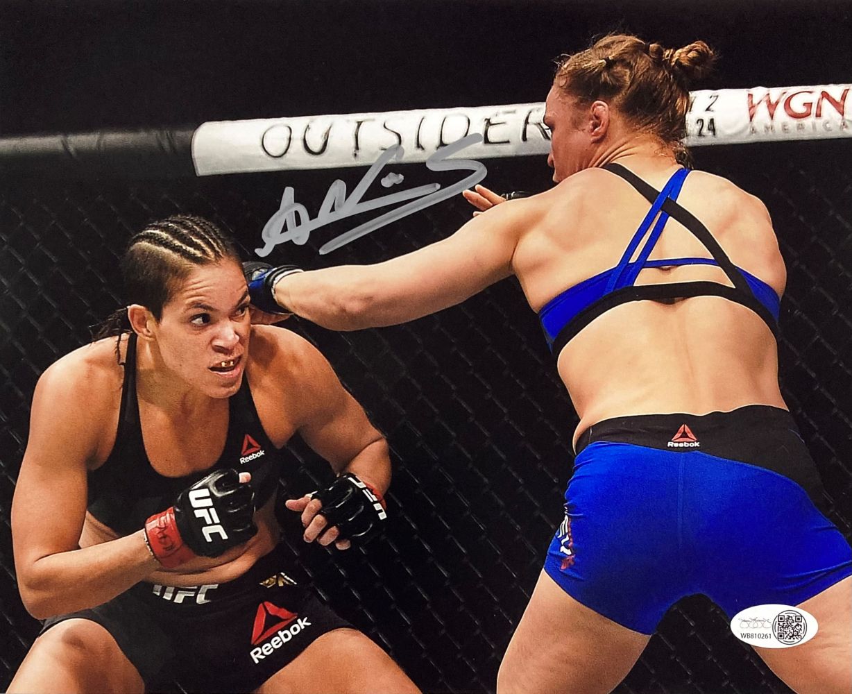 Amanda Nunes Signed 8x10 MMA Ronda Rousey Fight Photo JSA QR Hologram