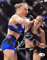Amanda Nunes Signed 8x10 MMA Ronda Rousey Punch Photo JSA QR Hologram