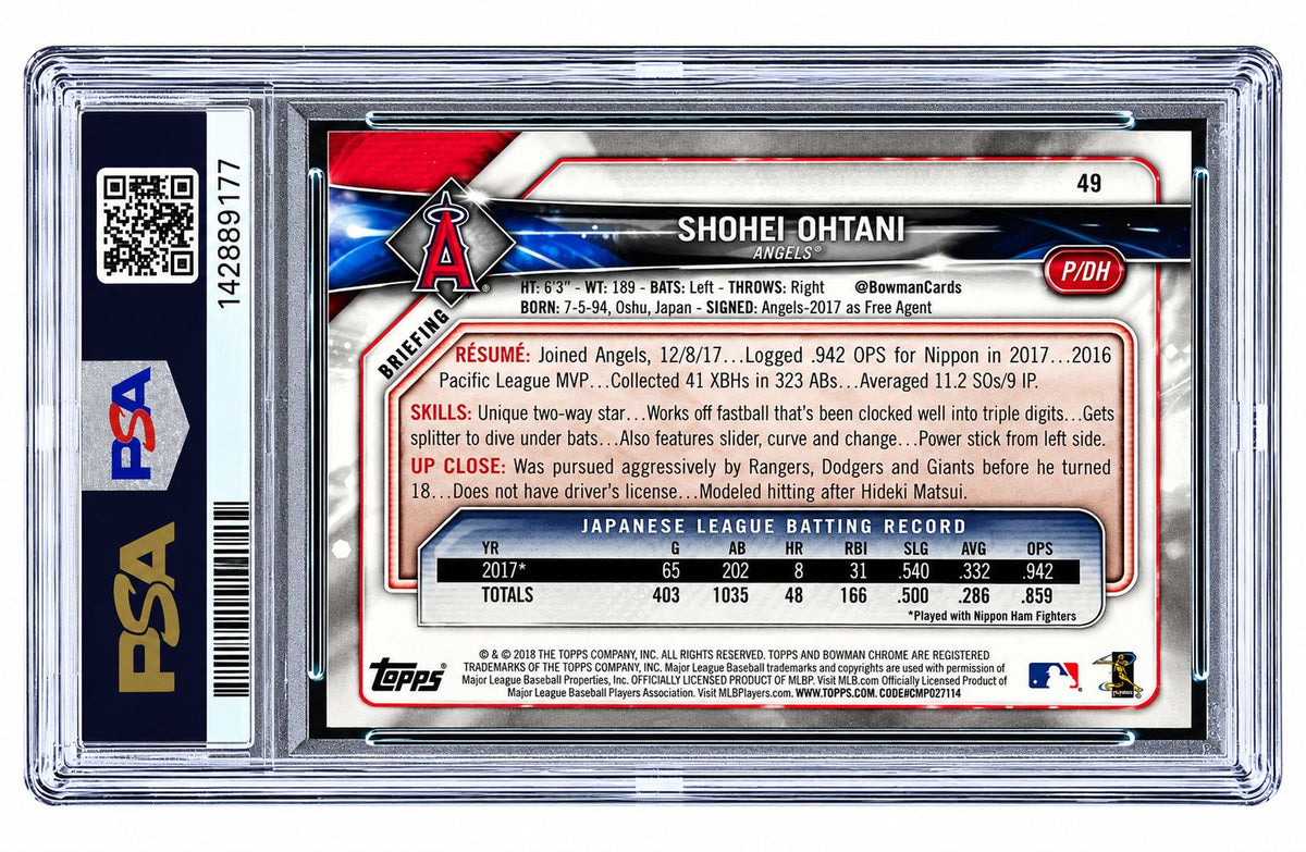 2018 Bowman #49 Shohei Ohtani Los Angeles Angels Rookie Card PSA Gem MT 10