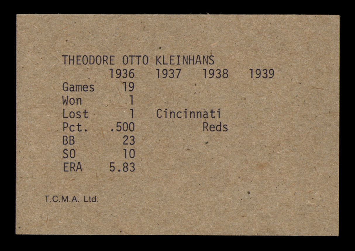 Ted Kleinhans Autographed 1974 TCMA 1936-39 Yankee Dynasty Card New York Yankees SKU #251880