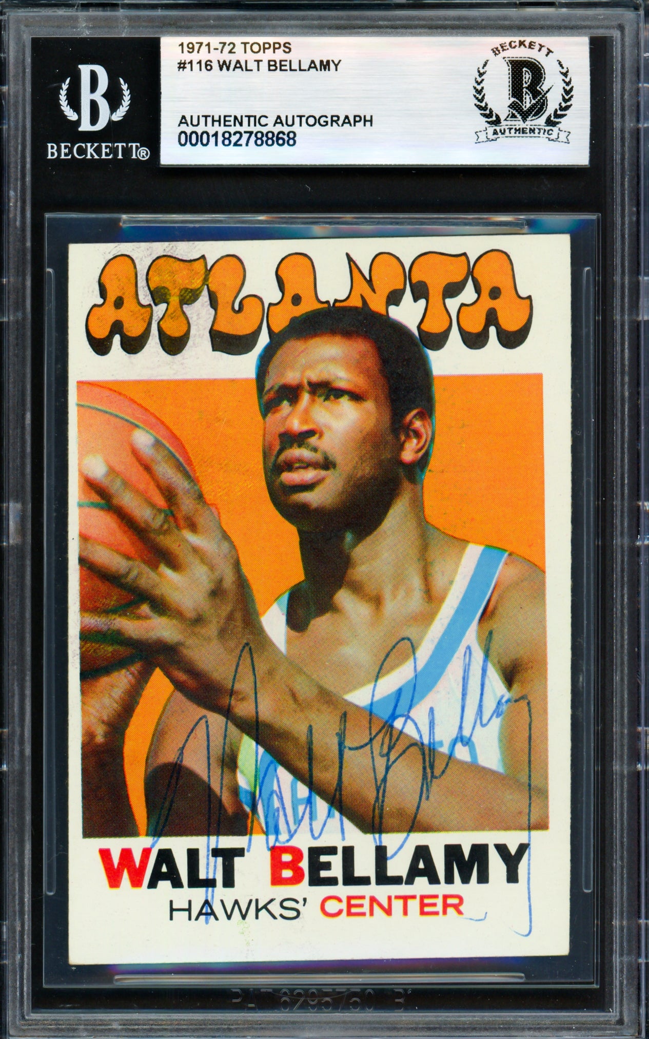 Walt Bellamy Autographed 1971-72 Topps Card #116 Atlanta Hawks Beckett BAS #18278868