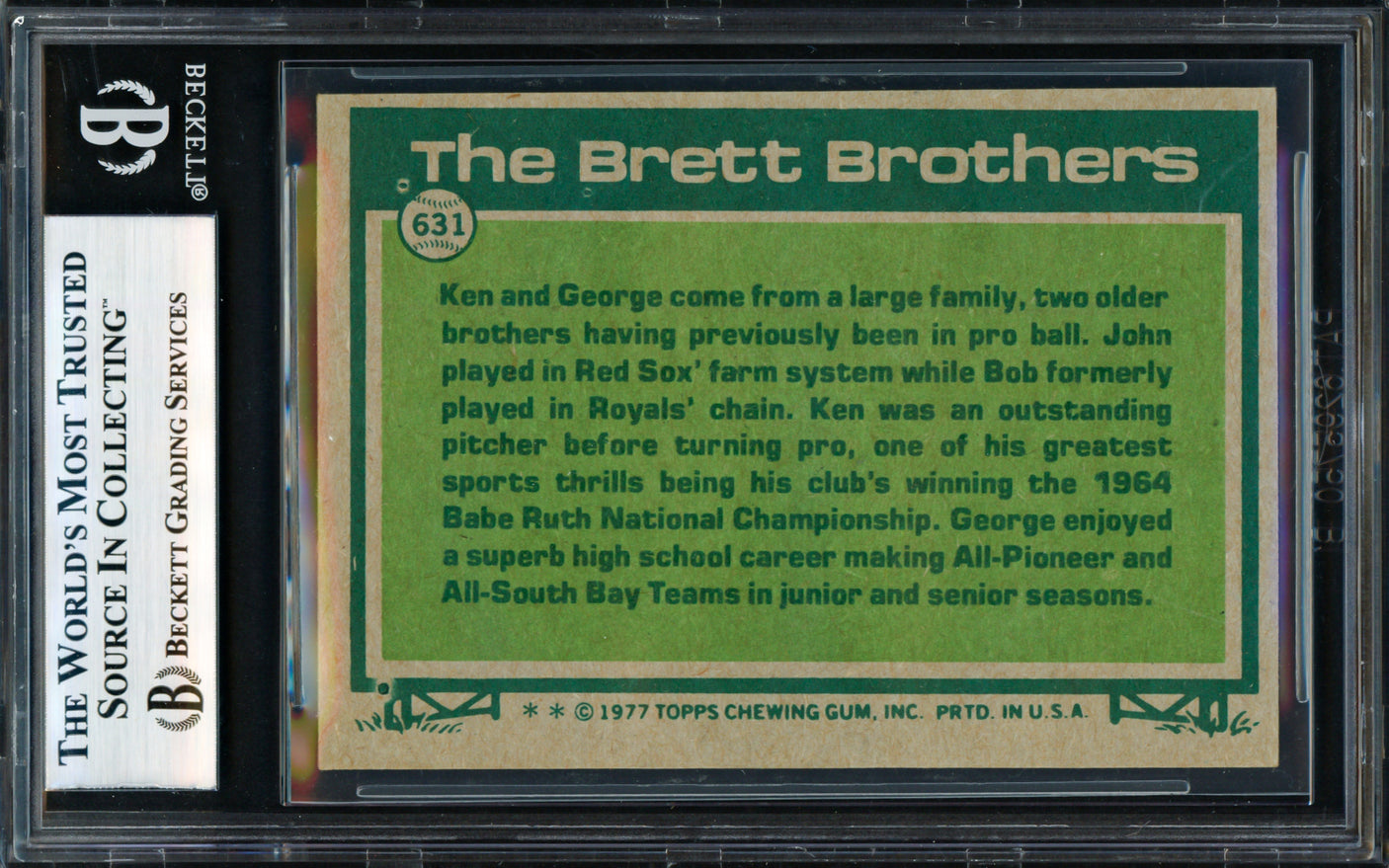 George Brett Autographed 1977 Topps Card #631 Kansas City Royals Beckett BAS #18278876
