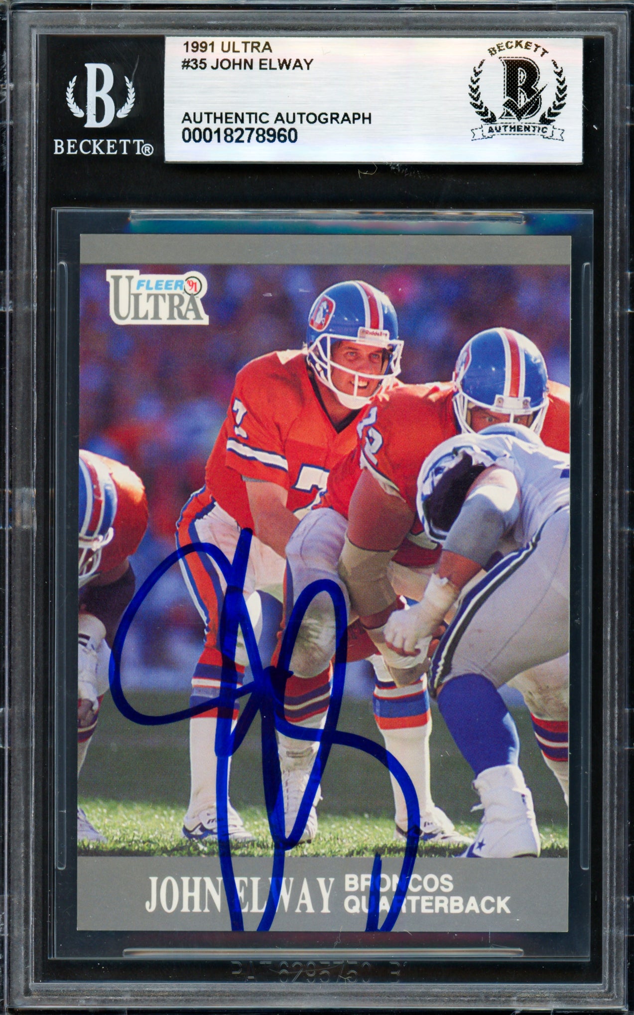 John Elway Autographed 1991 Fleer Ultra Card #35 Denver Broncos Beckett BAS #18278960