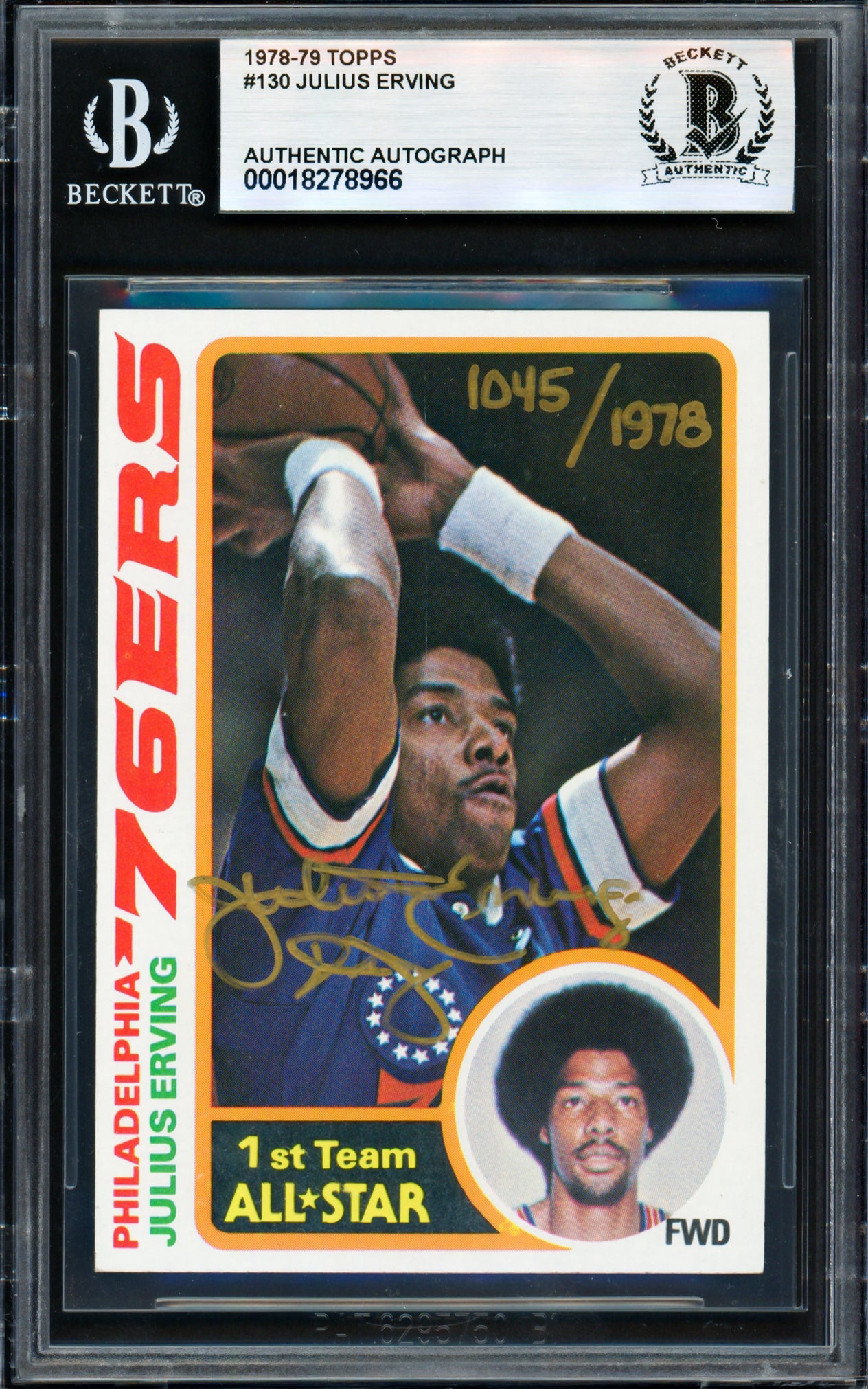 Julius Dr. J Erving Autographed 1978-79 Topps Card #130 Philadelphia 76ers #1045/1978 Beckett BAS #18278966