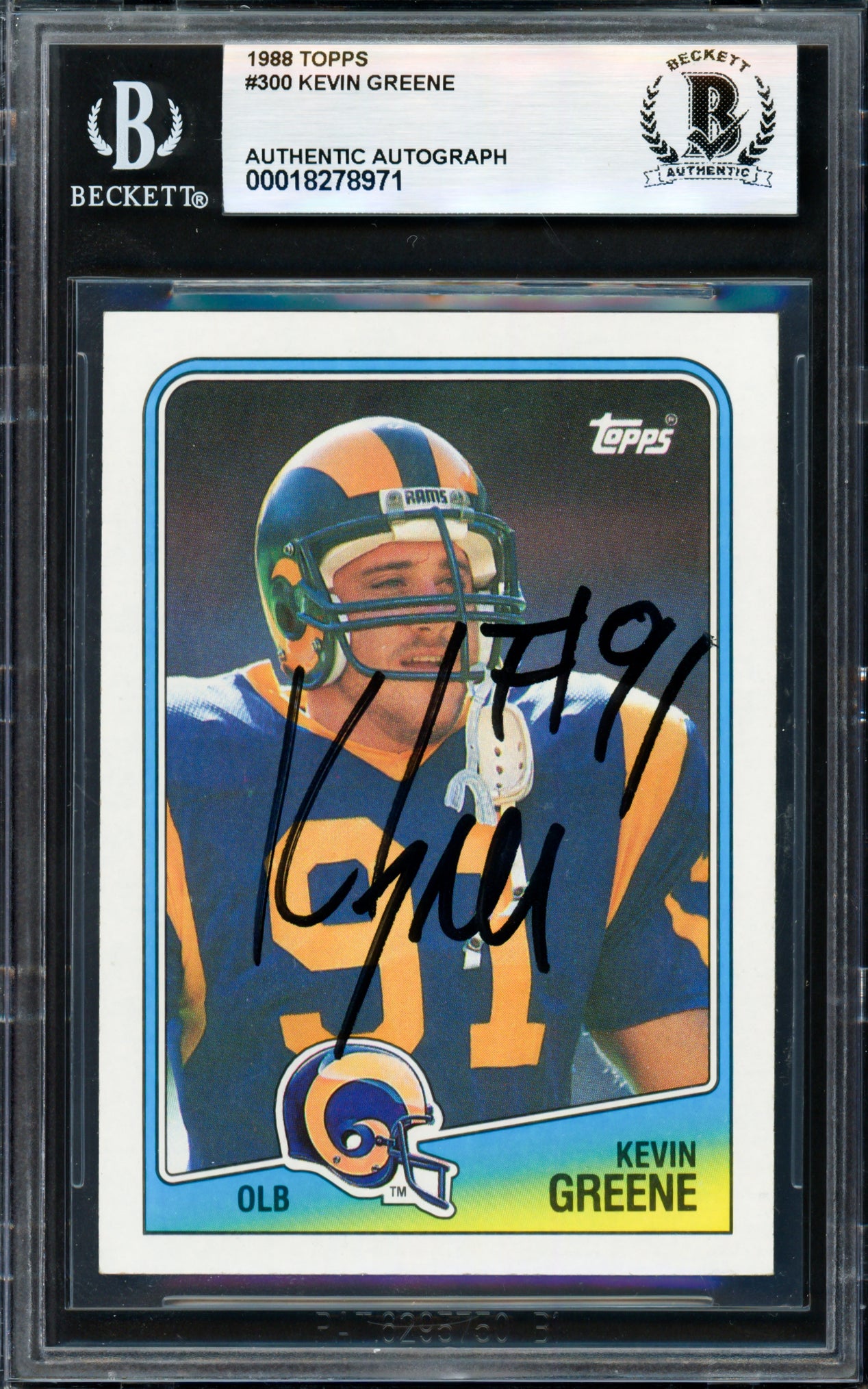 Kevin Greene Autographed 1988 Topps Rookie Card #300 Los Angeles Rams Beckett BAS #18278971