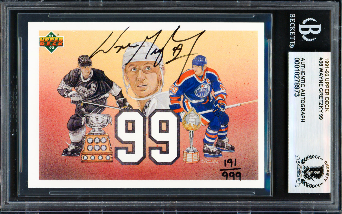 Wayne Gretzky Autographed 1991-92 Upper Deck Card #38 Edmonton Oilers Beckett BAS #18278973