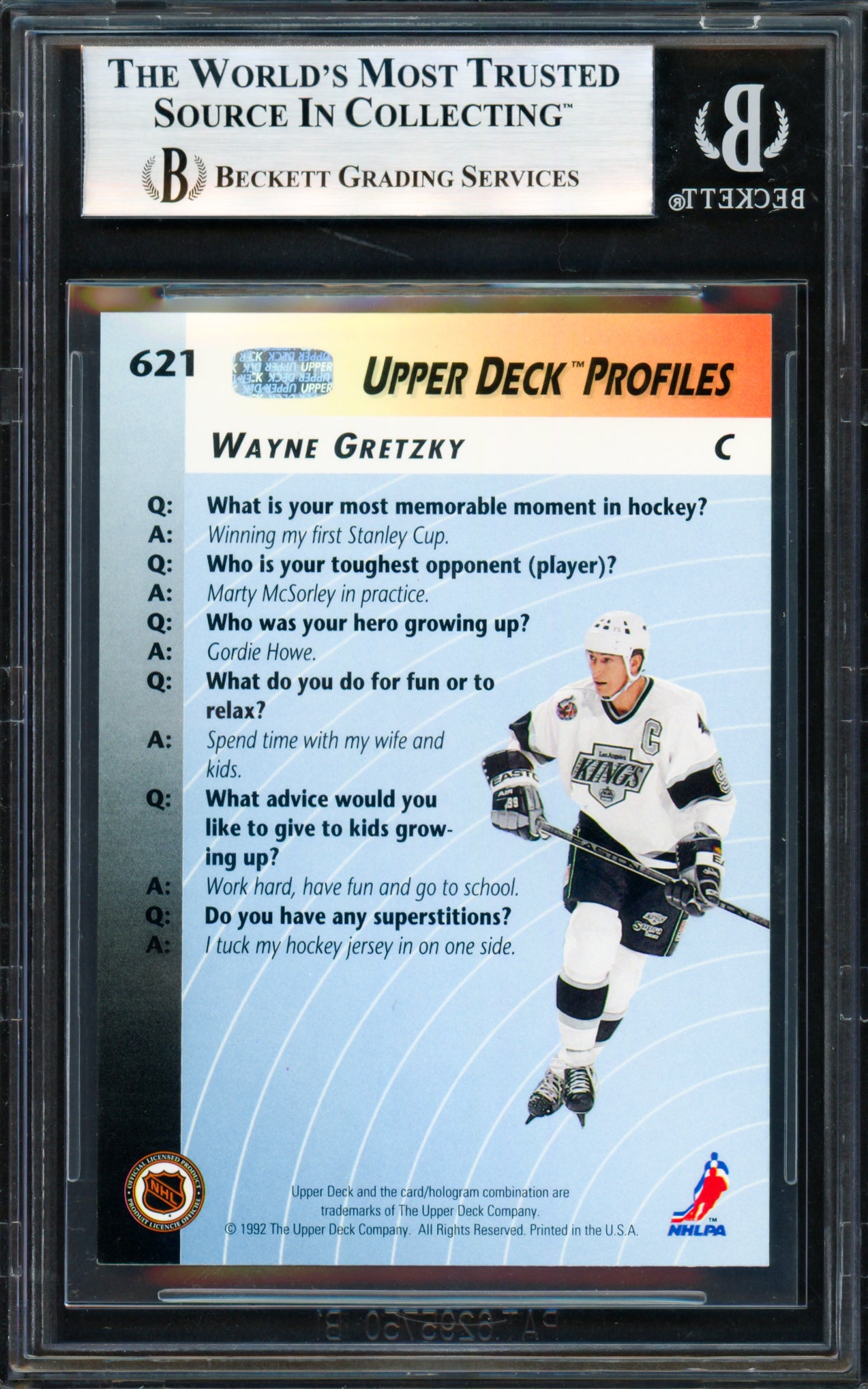 Wayne Gretzky Autographed 1992-93 Upper Deck Card #621 Los Angeles Kings Beckett BAS #18278980