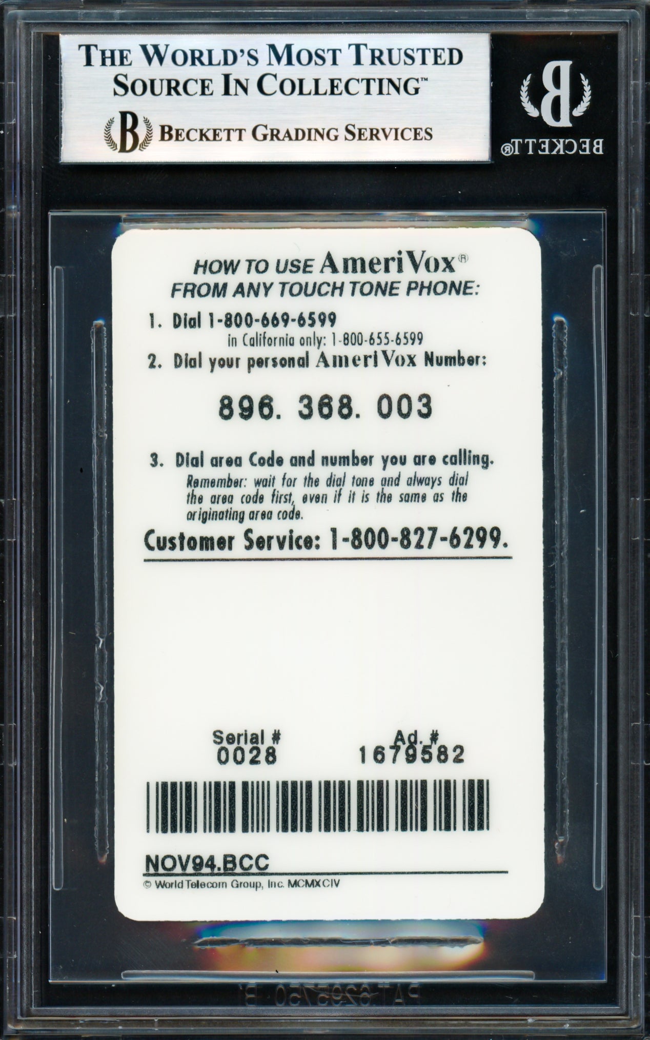 Tony Gwynn Autographed 1995 AmeriVox Phone Card San Diego Padres Beckett BAS #18279003