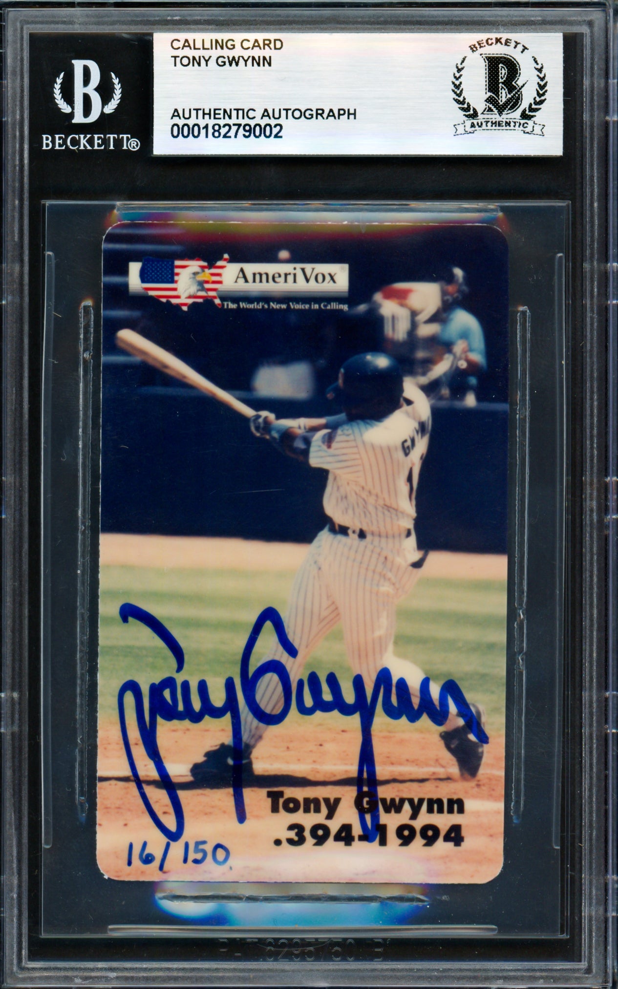 Tony Gwynn Autographed 1995 AmeriVox Phone Card San Diego Padres Beckett BAS #18279002