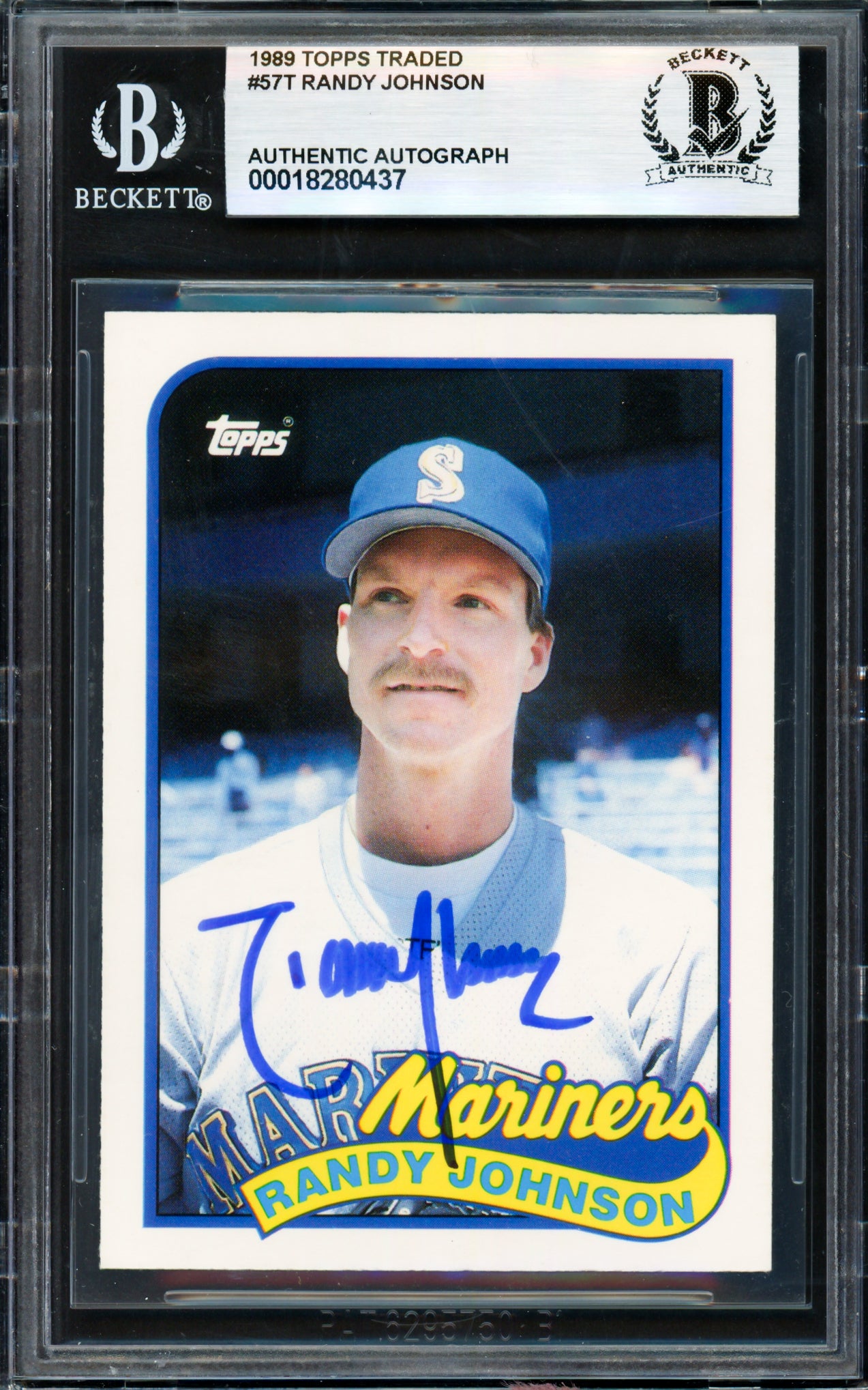 Randy Johnson Autographed 1989 Topps Traded Rookie Card #57T Seattle Mariners Beckett BAS #18280437