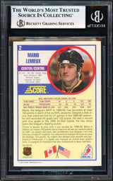Mario Lemieux Autographed 1990-91 Score Canadian Card #2 Pittsburgh Penguins Beckett BAS #18280458