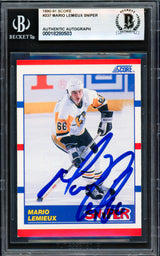Mario Lemieux Autographed 1990-91 Score Card #337 Pittsburgh Penguins Beckett BAS #18280503