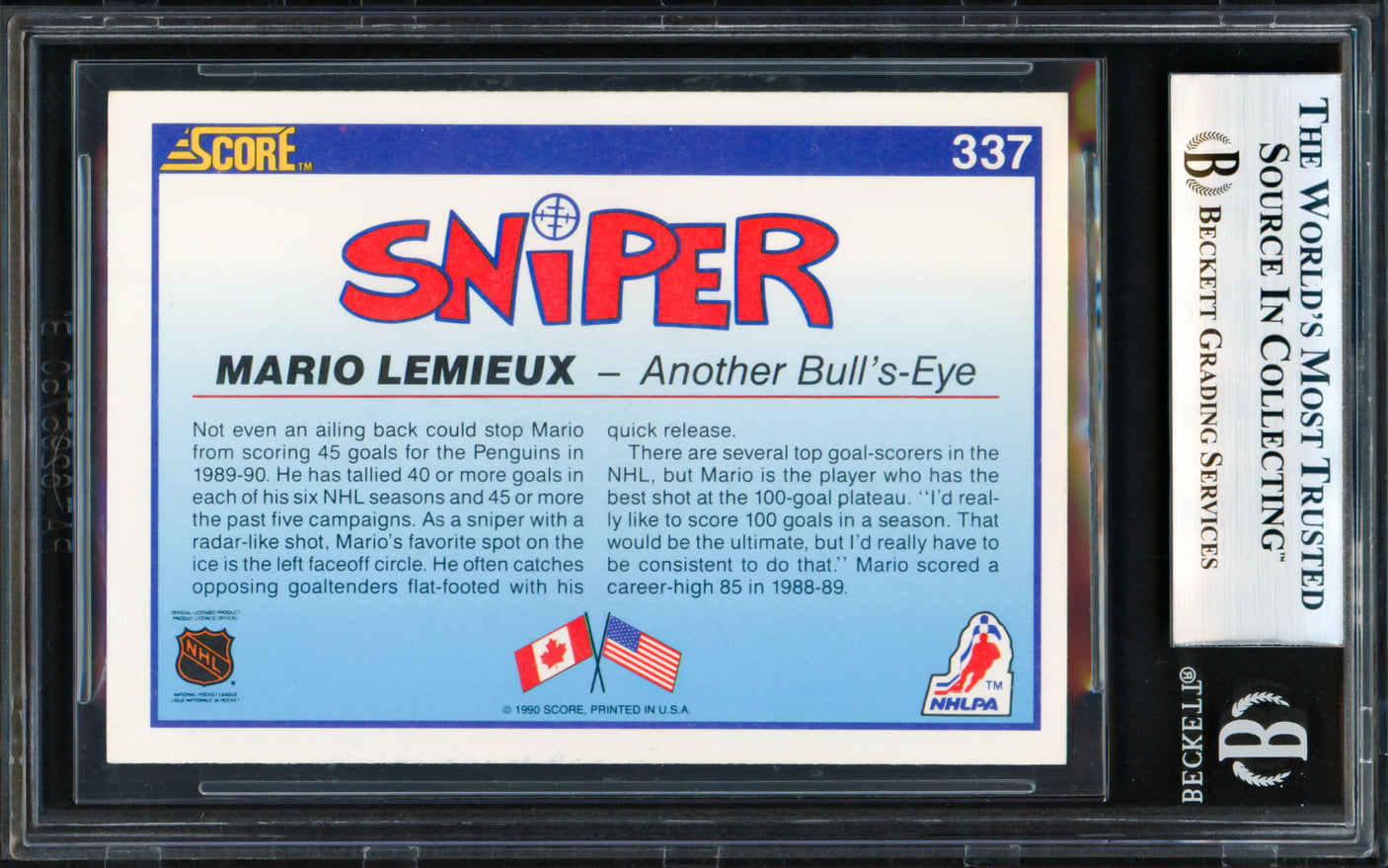 Mario Lemieux Autographed 1990-91 Score Card #337 Pittsburgh Penguins Beckett BAS #18280503