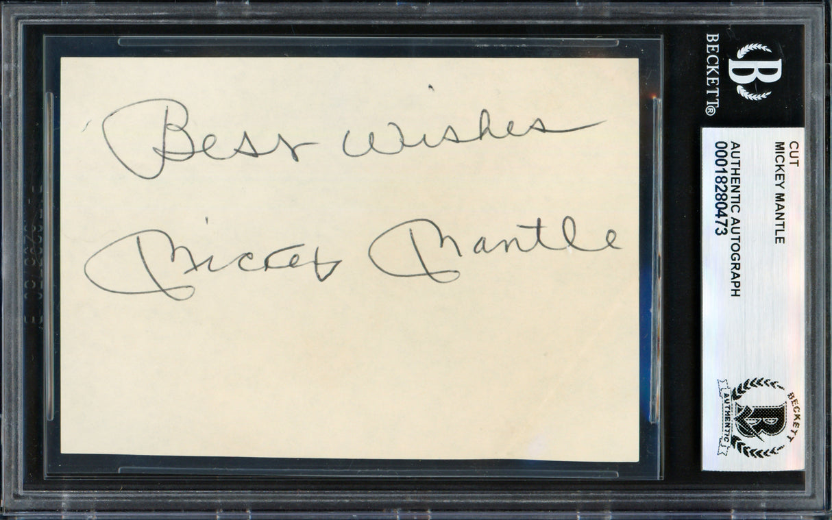 Mickey Mantle Autographed 2.5x3.5 Cut Signature New York Yankees "Best Wishes" Beckett BAS #18280473