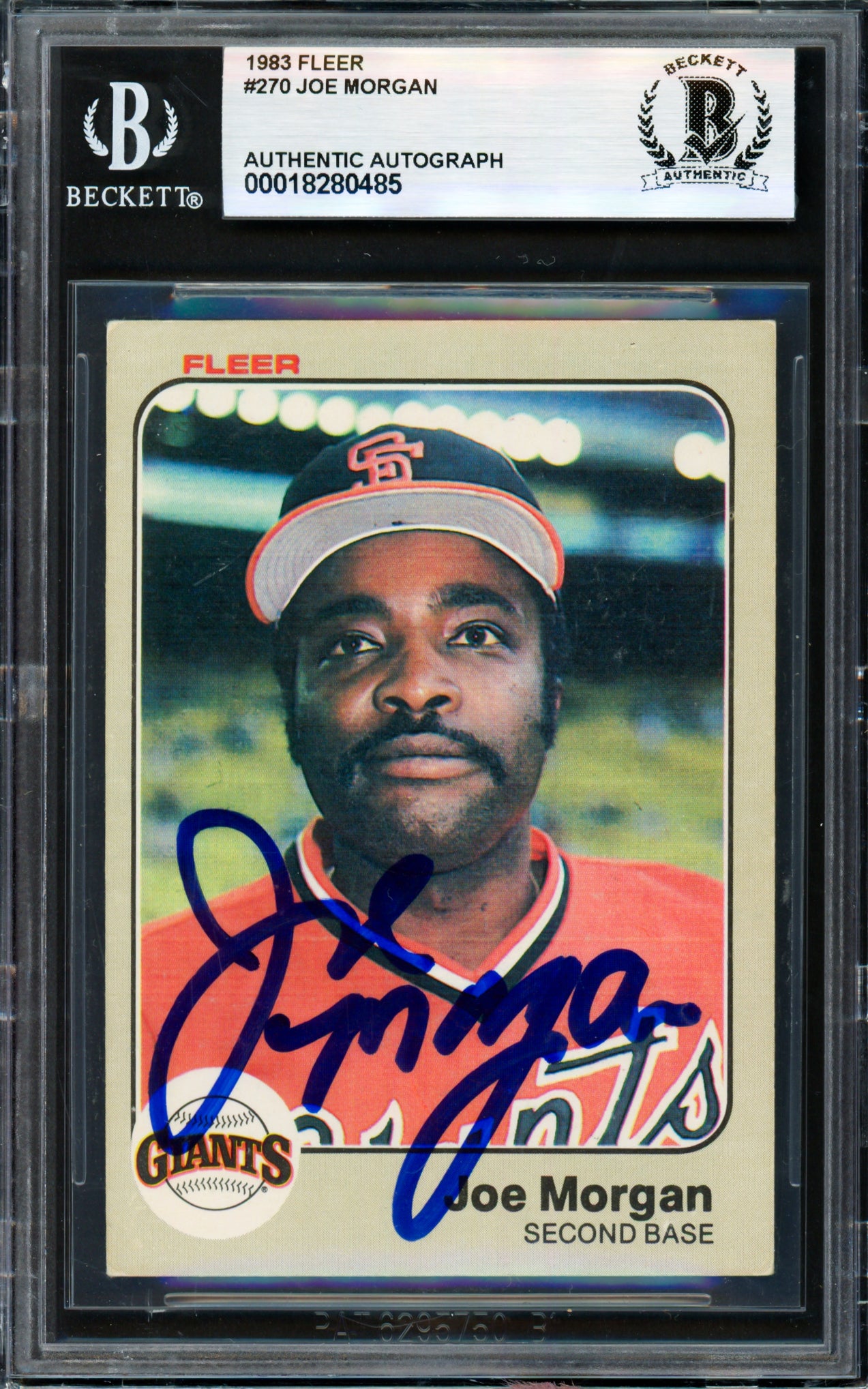Joe Morgan Autographed 1983 Fleer Card #270 San Francisco Giants Beckett BAS #18280485