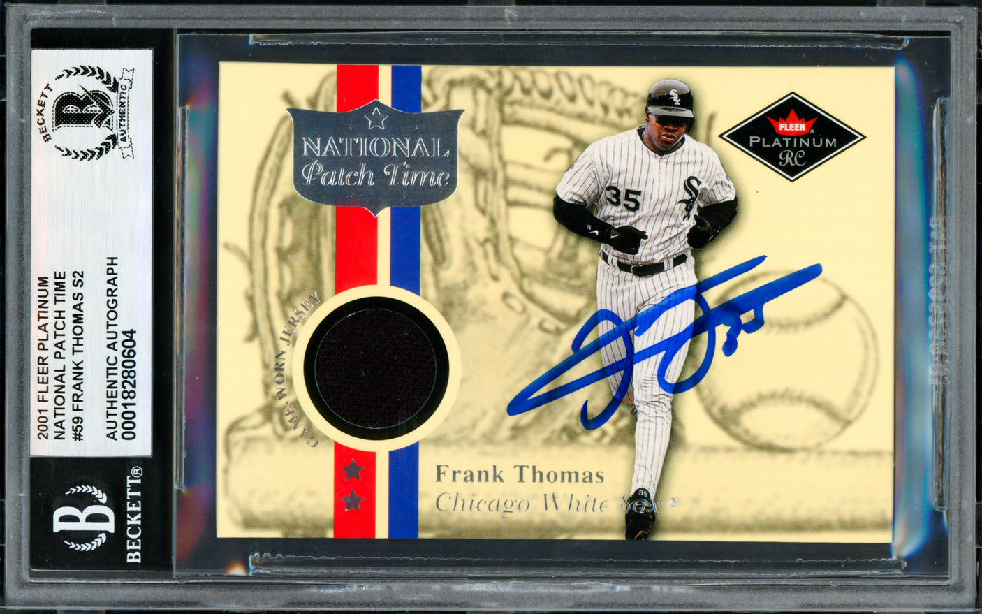 Frank Thomas Autographed 2001 Fleer Platinum National Patch Time Card Chicago White Sox Beckett BAS #18280604