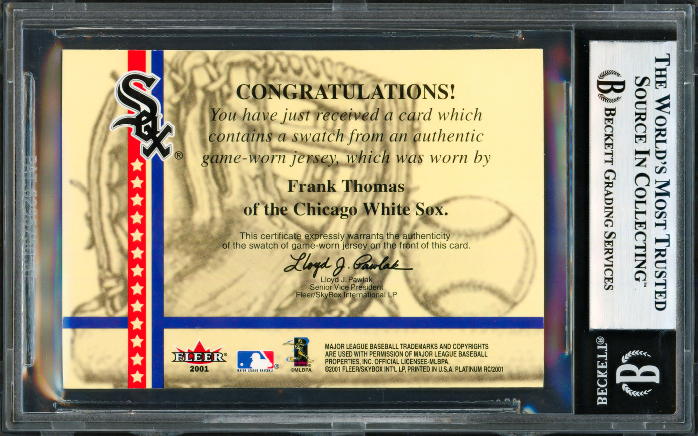 Frank Thomas Autographed 2001 Fleer Platinum National Patch Time Card Chicago White Sox Beckett BAS #18280604