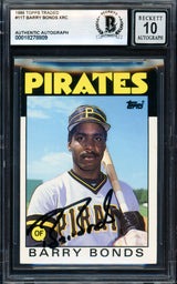 Barry Bonds Autographed 1986 Topps Traded Rookie Card #11T Pittsburgh Pirates Auto Grade Gem Mint 10 Beckett BAS #18278809
