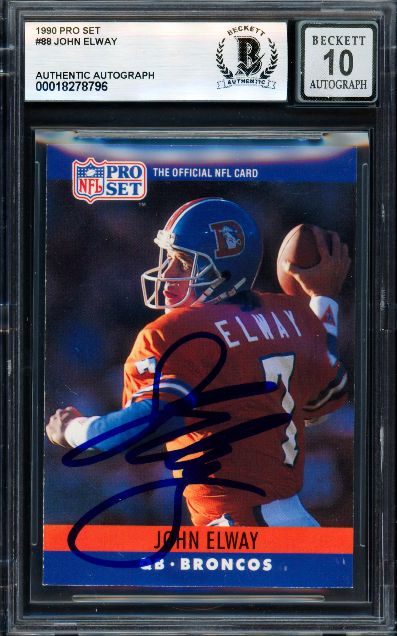 John Elway Autographed 1990 Pro Set Card #88 Denver Broncos Auto Grade Gem Mint 10 Beckett BAS #18278796
