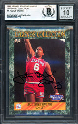Julius Dr. J Erving Autographed 1989 Kenner Starting Lineup Card #1 Philadelphia 76ers Auto Grade Gem Mint 10 Beckett BAS #18278778