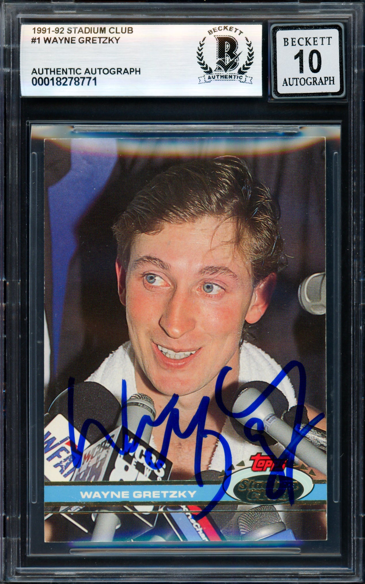 Wayne Gretzky Autographed 1991-92 Stadium Club Card #1 Los Angeles Kings Auto Grade Gem Mint 10 Beckett BAS #18278771