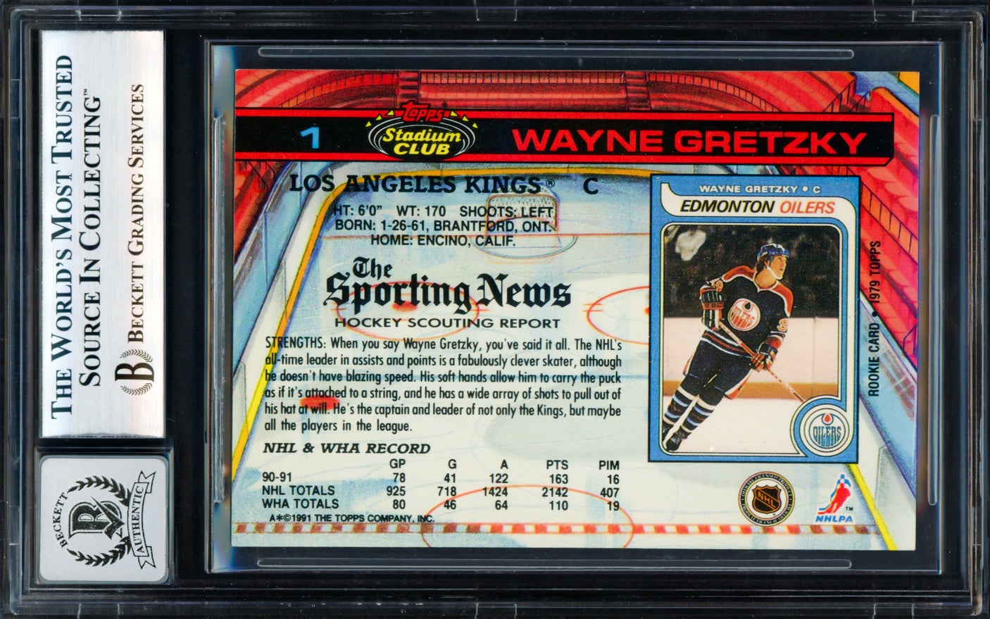 Wayne Gretzky Autographed 1991-92 Stadium Club Card #1 Los Angeles Kings Auto Grade Gem Mint 10 Beckett BAS #18278771