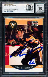 Mario Lemieux Autographed 1990-91 Pro Set Card #236 Pittsburgh Penguins Auto Grade Gem Mint 10 Beckett BAS #18278756