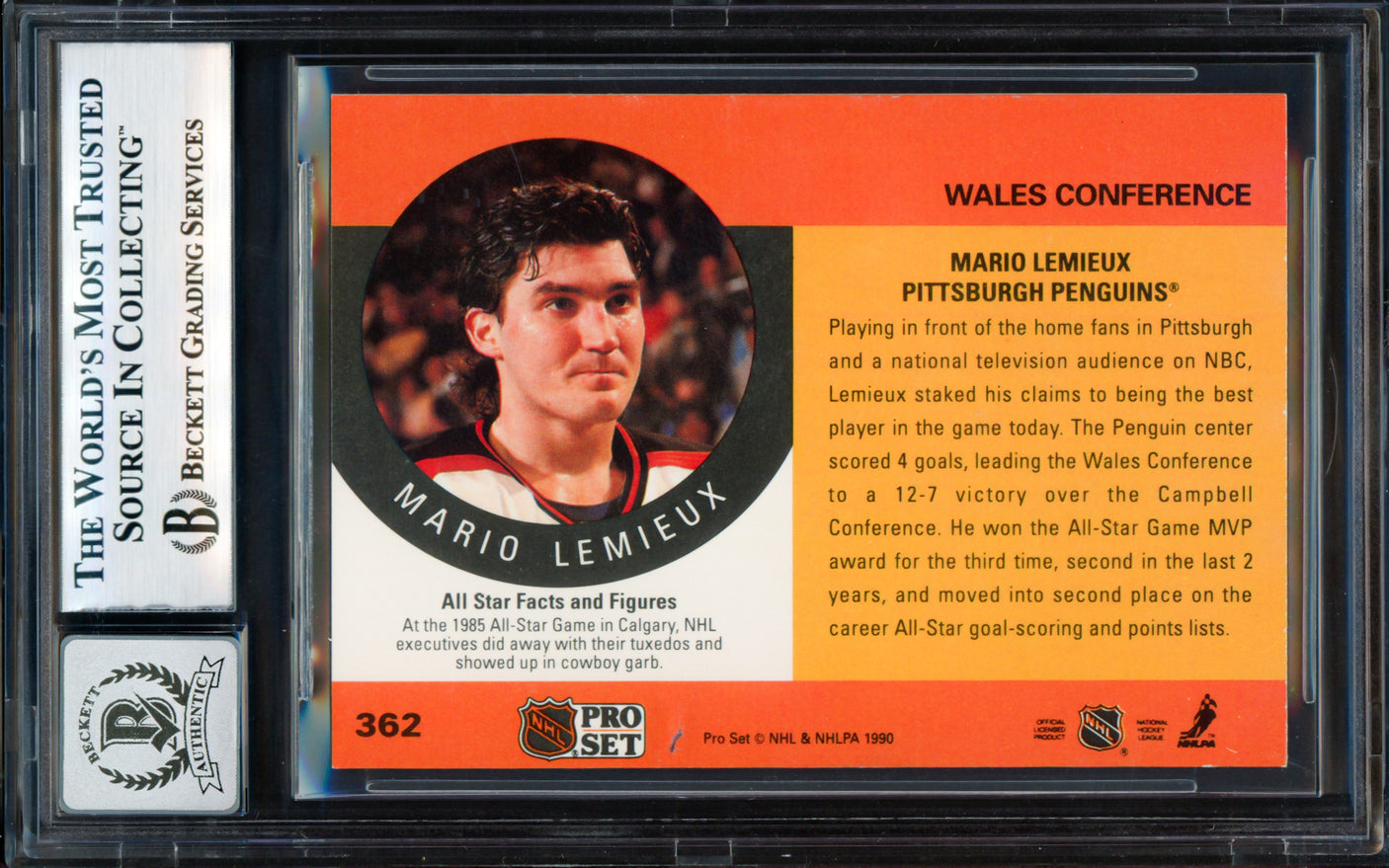Mario Lemieux Autographed 1990-91 Pro Set Card #362 Pittsburgh Penguins Auto Grade Gem Mint 10 Beckett BAS #18278751