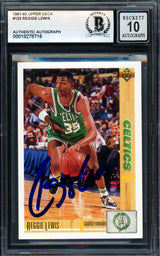 Reggie Lewis Autographed 1991-92 Upper Deck Card #123 Boston Celtics Auto Grade Gem Mint 10 Beckett BAS #18278716