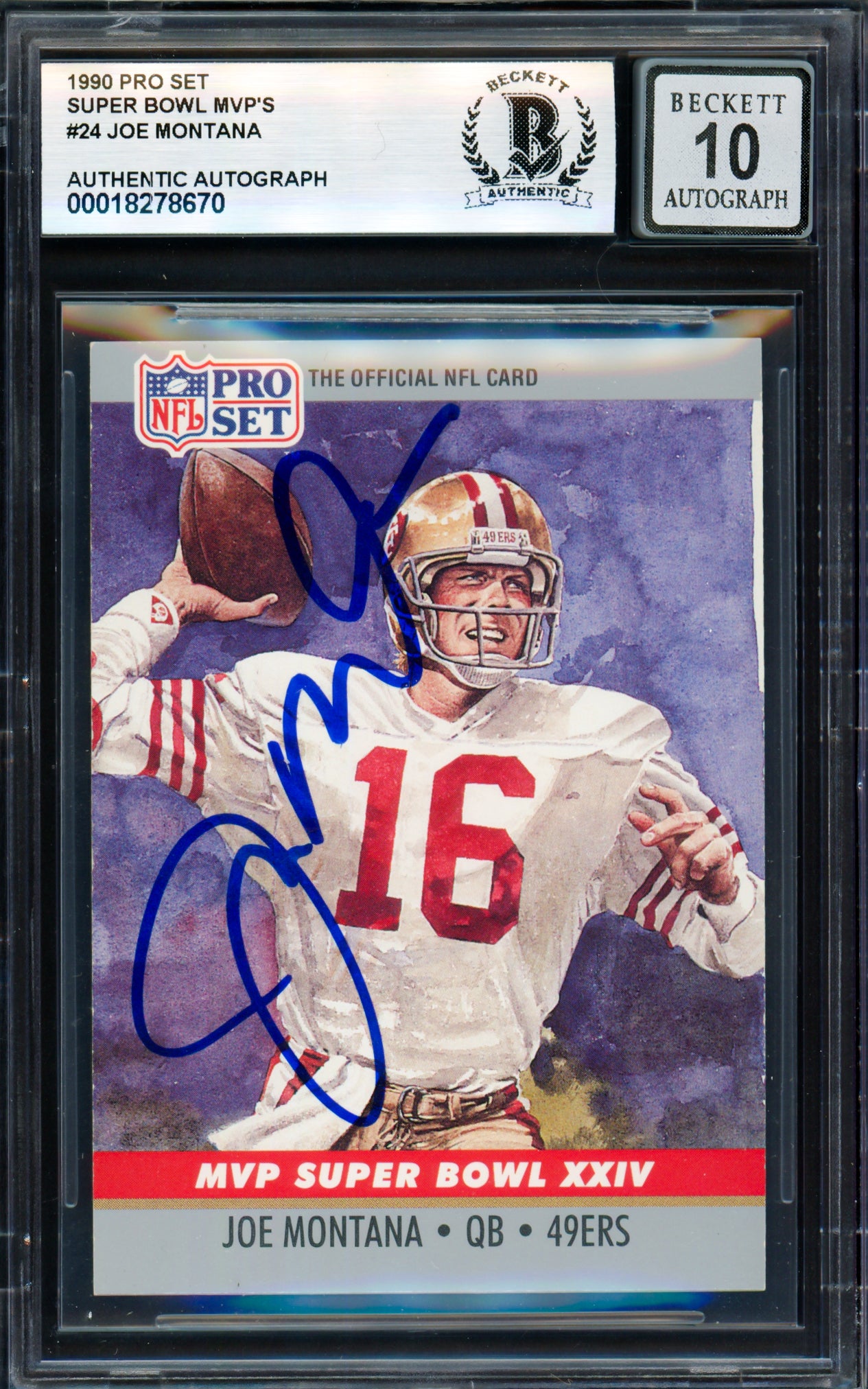 Joe Montana Autographed 1990 Pro Set Card #24 San Francisco 49ers Auto Grade Gem Mint 10 Beckett BAS #18278670