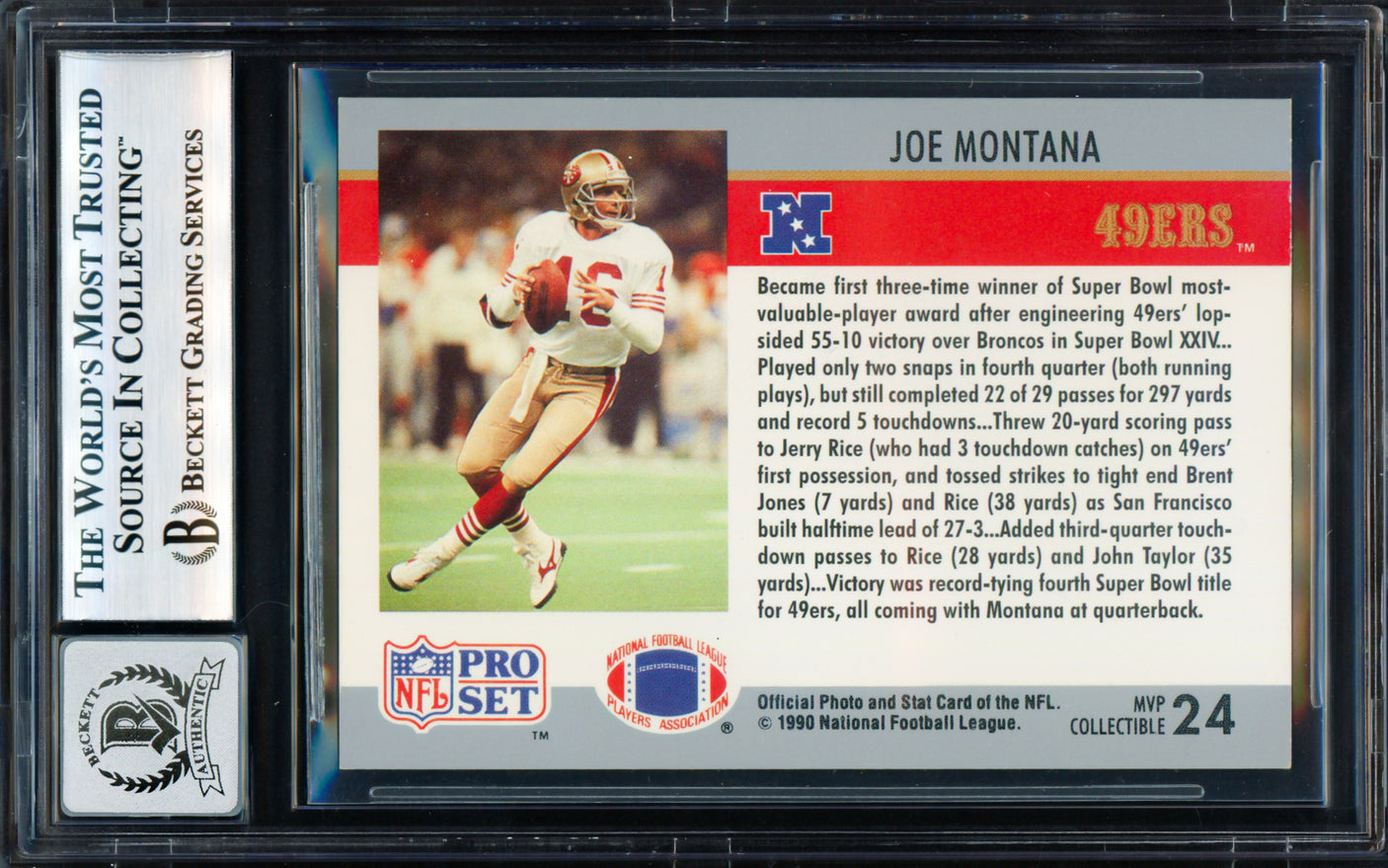Joe Montana Autographed 1990 Pro Set Card #24 San Francisco 49ers Auto Grade Gem Mint 10 Beckett BAS #18278670