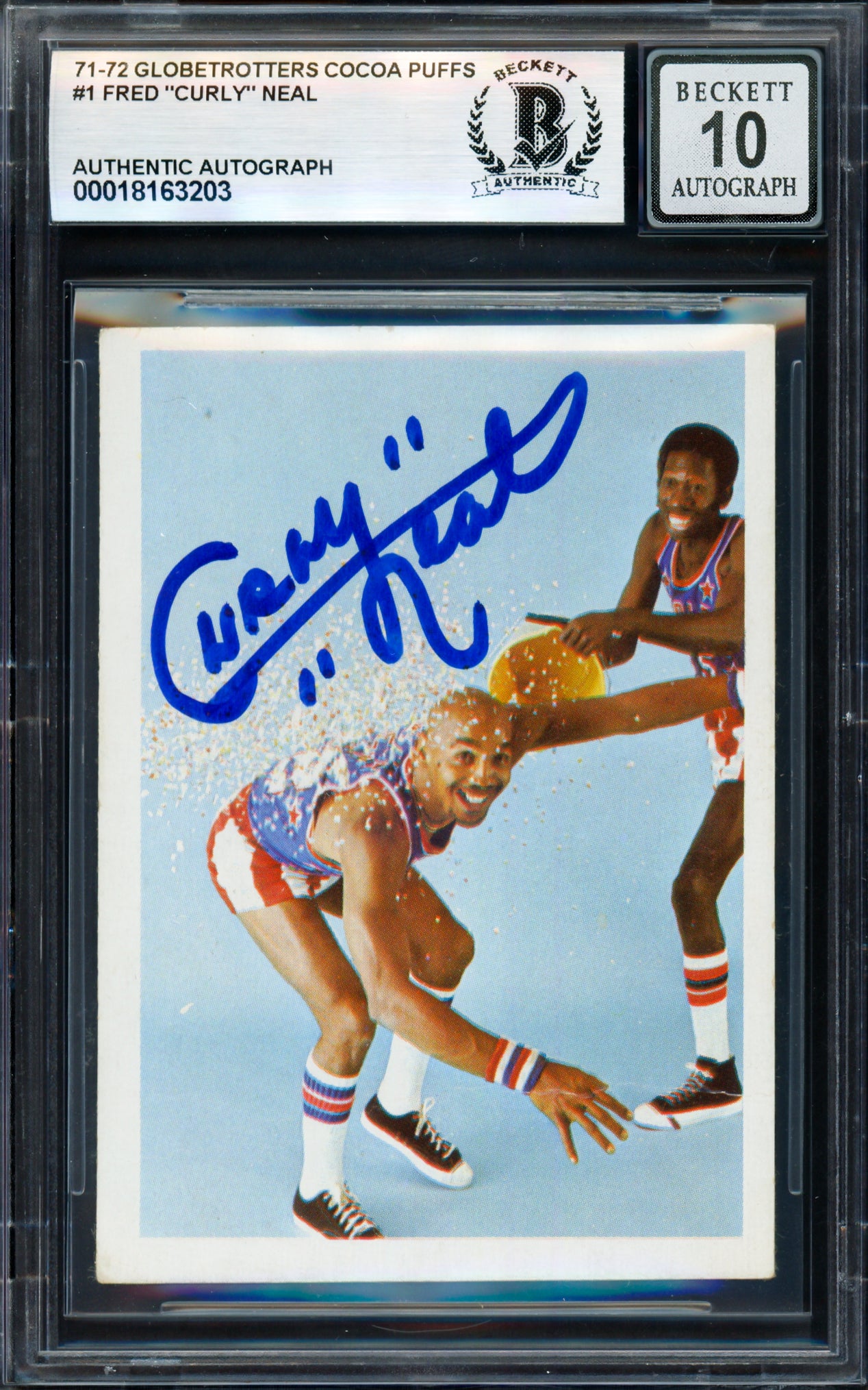 Curly Neal Autographed 1971-72 Fleer Rookie Card #1 Harlem Globetrotters Auto Grade Gem Mint 10 Beckett BAS #18163203