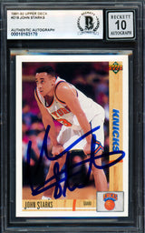 John Starks Autographed 1991-92 Upper Deck Rookie Card #219 New York Knicks Auto Grade Gem Mint 10 Beckett BAS #18163178