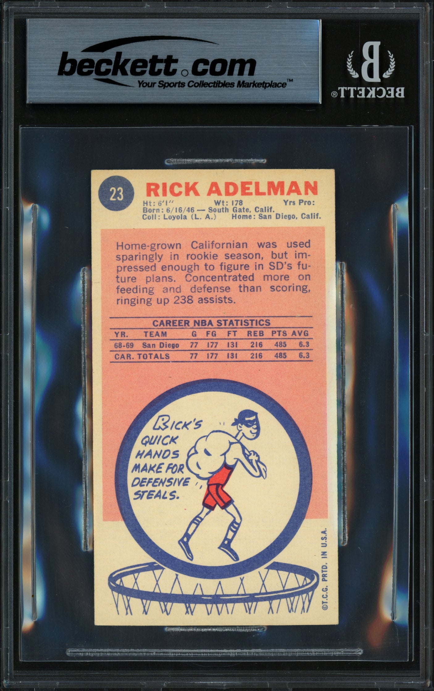 Rick Adelman Autographed 1969-70 Topps Rookie Card #23 San Diego Rockets Beckett BAS #18281285