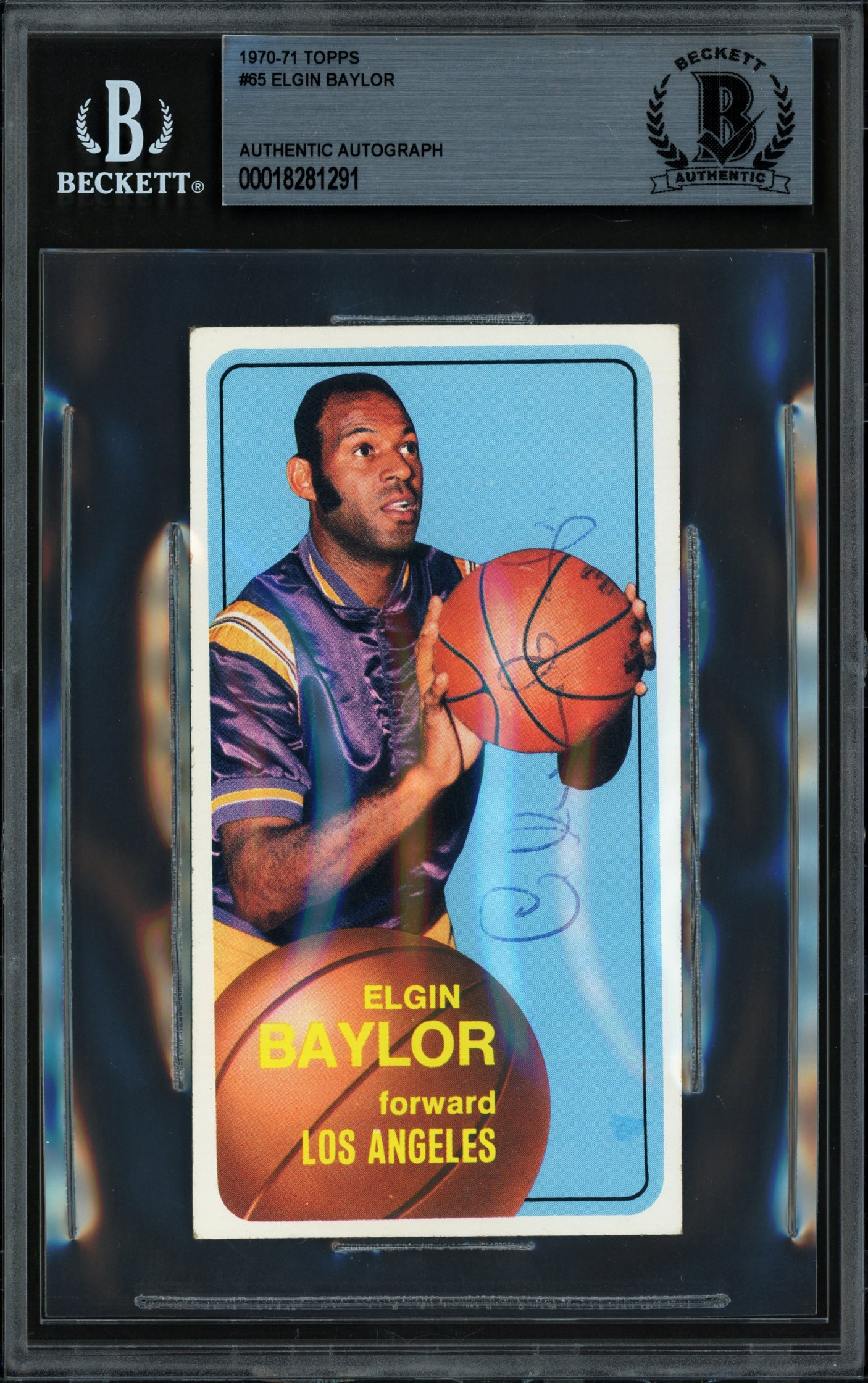 Elgin Baylor Autographed 1970-71 Topps Card #65 Los Angeles Lakers Beckett BAS #18281291