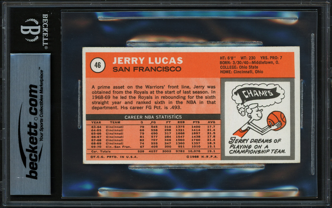 Jerry Lucas Autographed 1970-71 Topps Card #46 San Francisco Warriors Beckett BAS #18281295