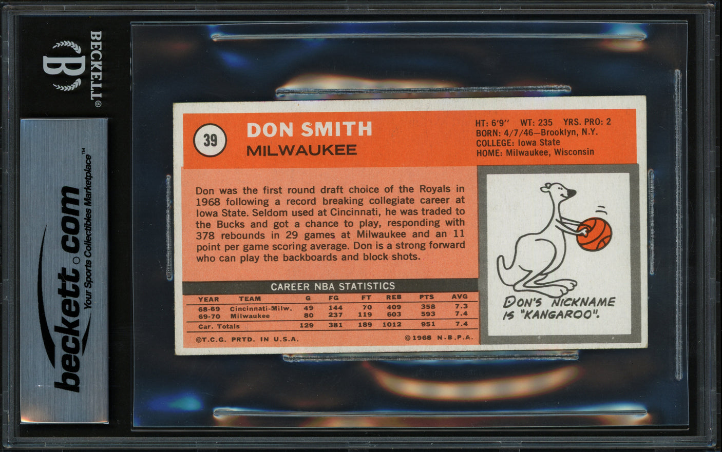 Don Smith Autographed 1970-71 Topps Card #39 Milwaukee Bucks Beckett BAS #18281297