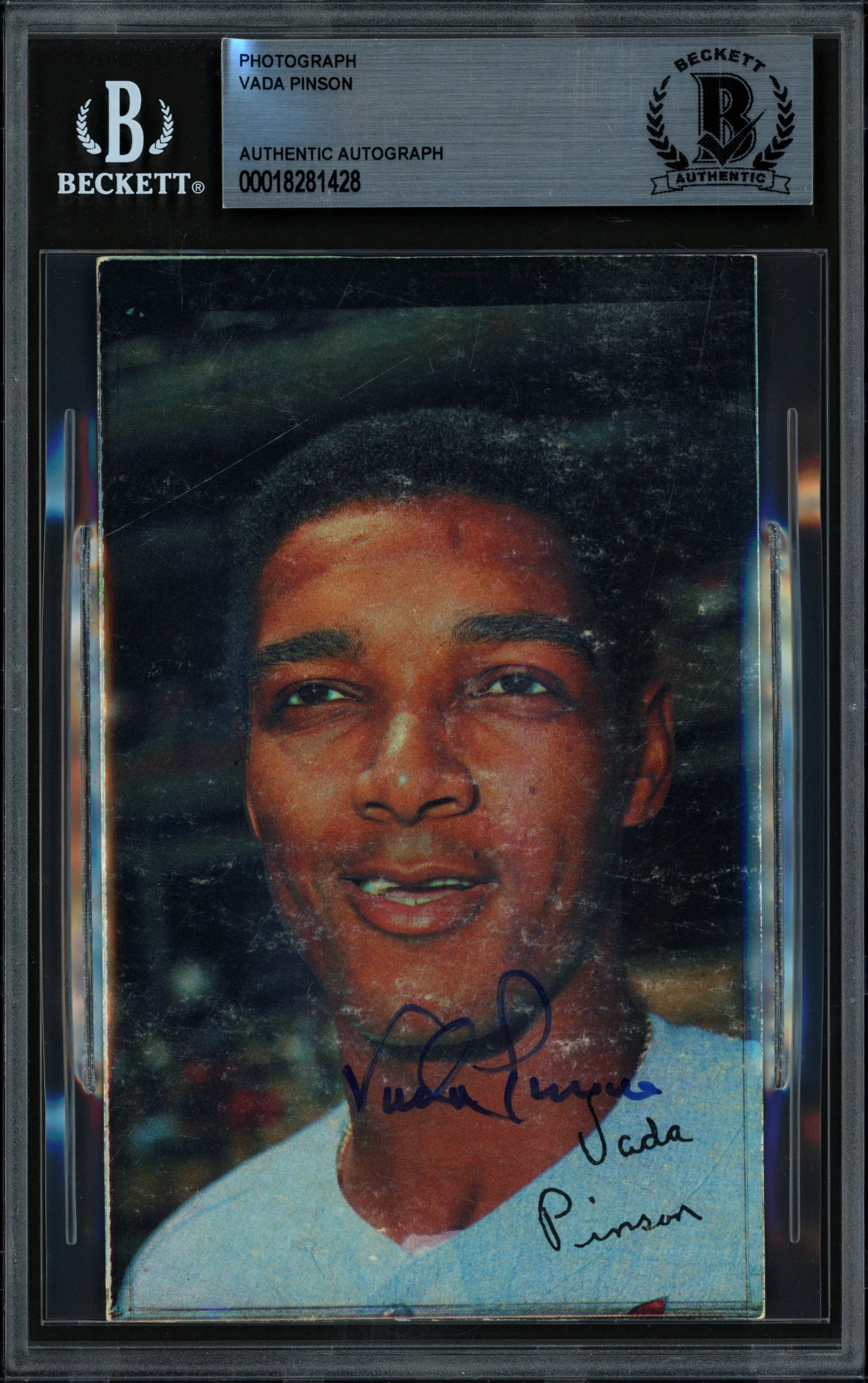 Vada Pinson Autographed 1970 Topps Super Proof Card #30 Cleveland Indians Beckett BAS #18281428