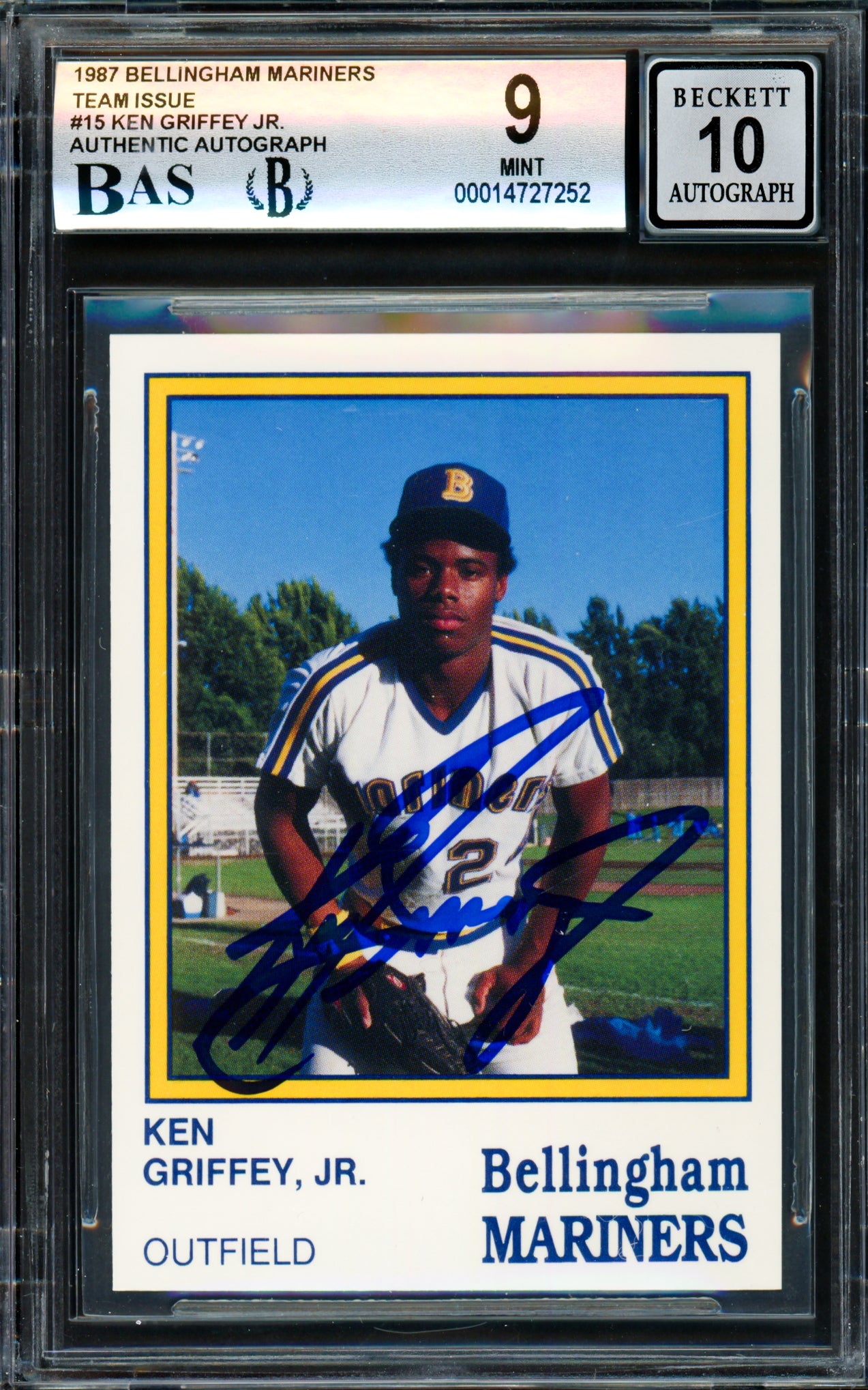 Ken Griffey Jr. Autographed 1987 Bellingham Mariners Rookie Card #15 BGS 9 Auto Grade Gem Mint 10 Beckett BAS #14727252
