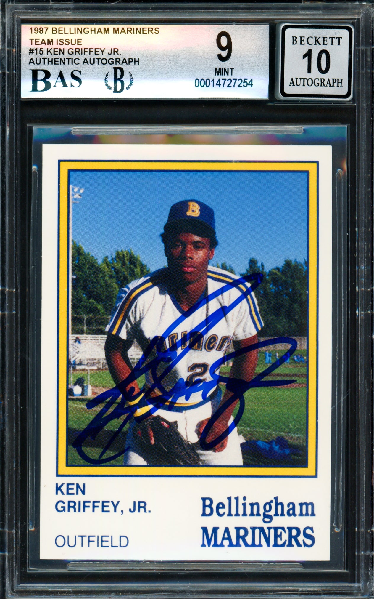 Ken Griffey Jr. Autographed 1987 Bellingham Mariners Rookie Card #15 BGS 9 Auto Grade Gem Mint 10 Beckett BAS #14727254