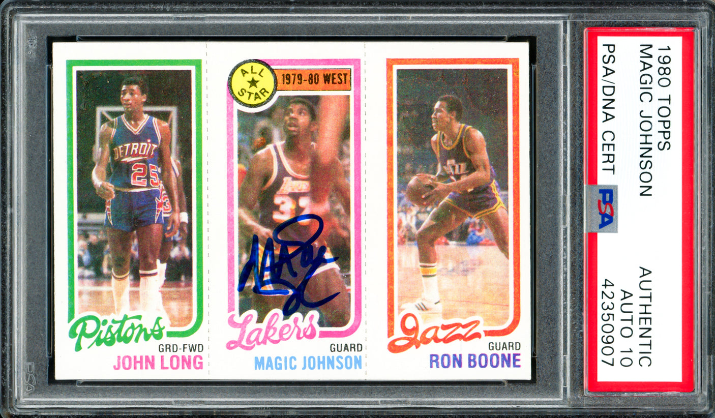 Magic Johnson Autographed 1980 Topps Rookie Card Los Angeles Lakers Auto Grade Gem Mint 10 PSA/DNA #42350907