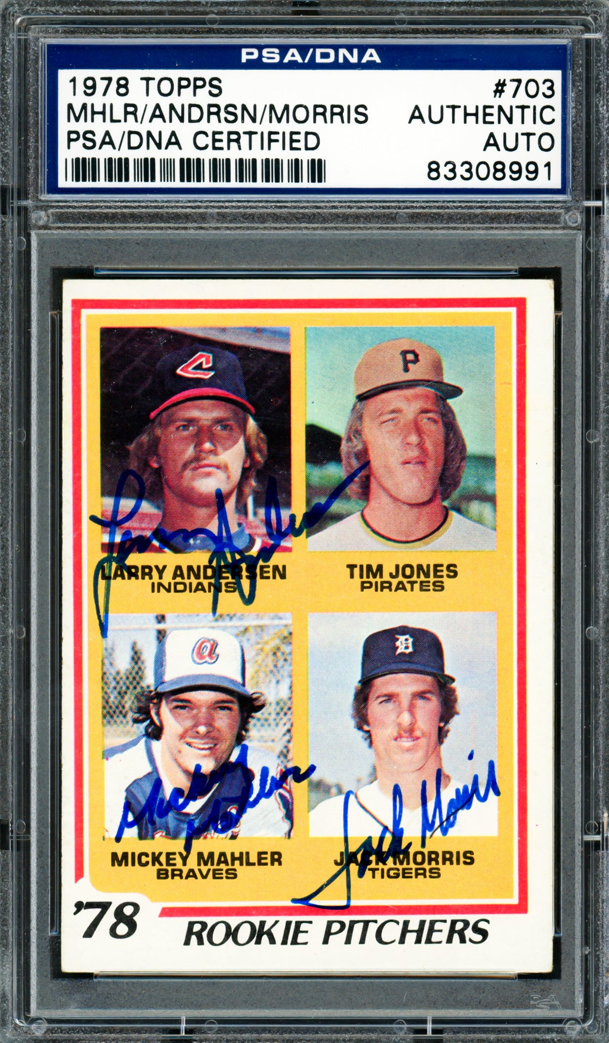 Jack Morris, Mickey Mahler & Larry Andersen Autographed 1978 Topps Rookie Card #703 PSA/DNA #83308991