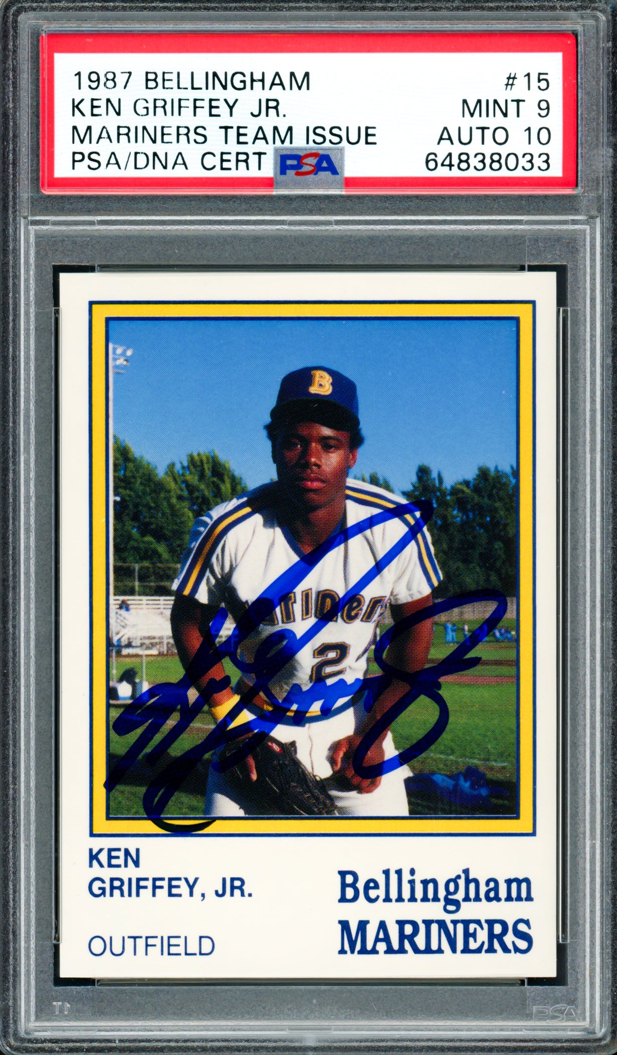Ken Griffey Jr. Autographed 1987 Bellingham Mariners Rookie Card #15 PSA 9 Auto Grade Gem Mint 10 PSA/DNA #64838029