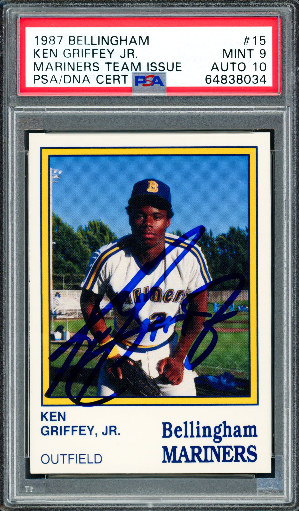 Ken Griffey Jr. Autographed 1987 Bellingham Mariners Rookie Card #15 PSA 9 Auto Grade Gem Mint 10 PSA/DNA #64838034