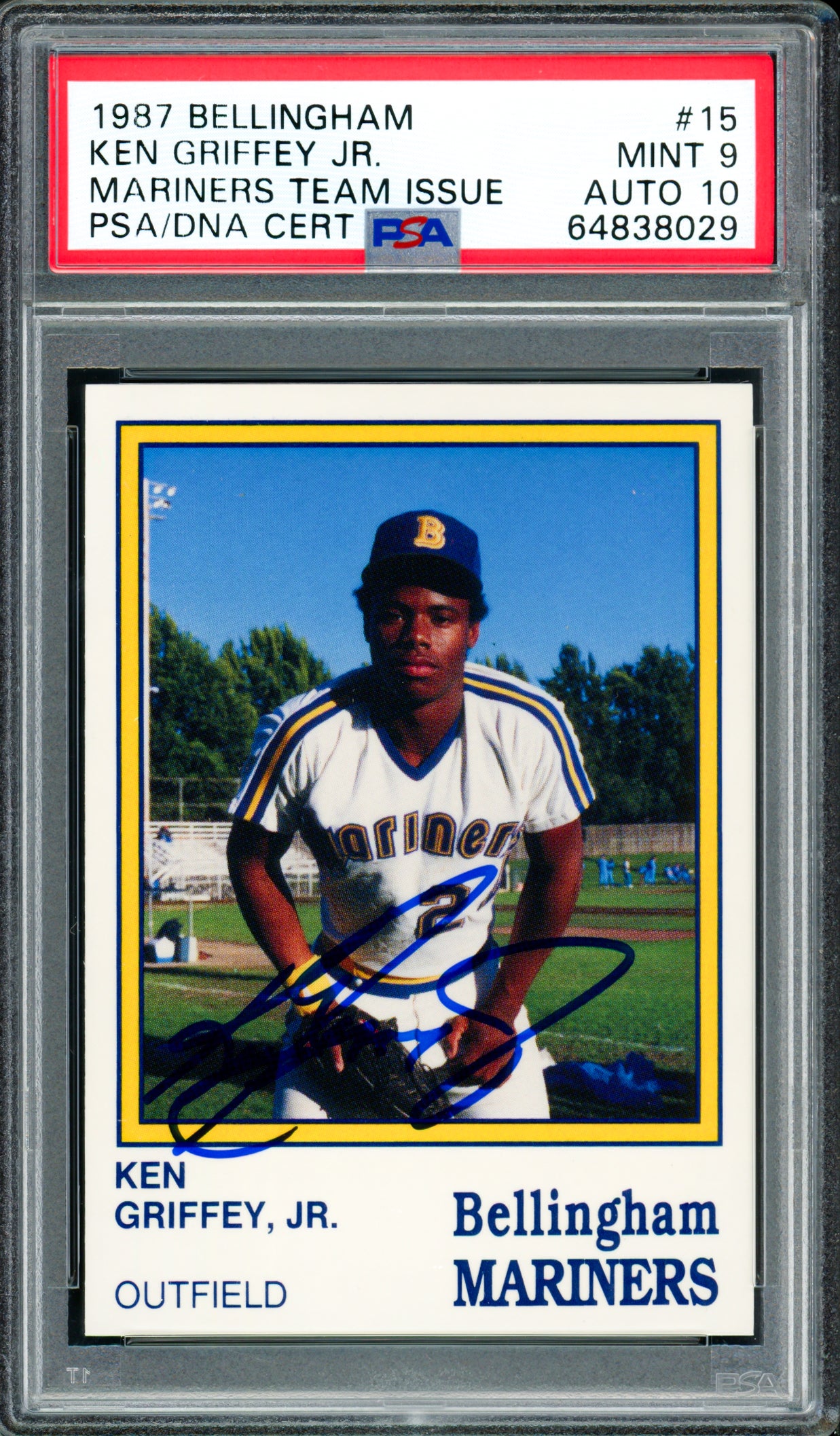 Ken Griffey Jr. Autographed 1987 Bellingham Mariners Rookie Card #15 PSA 9 Auto Grade Gem Mint 10 PSA/DNA #64838033